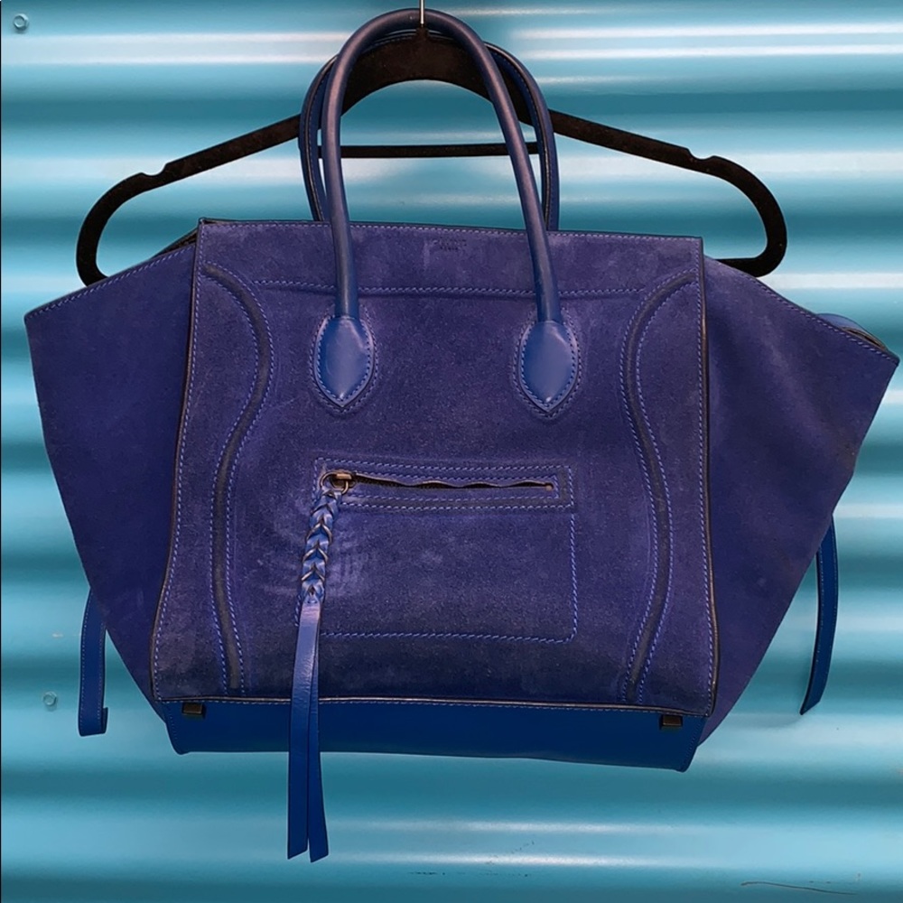 Celine Cobalt Royal Blue Suede Luggage Phantom Cabas Satchel Handbag Bag